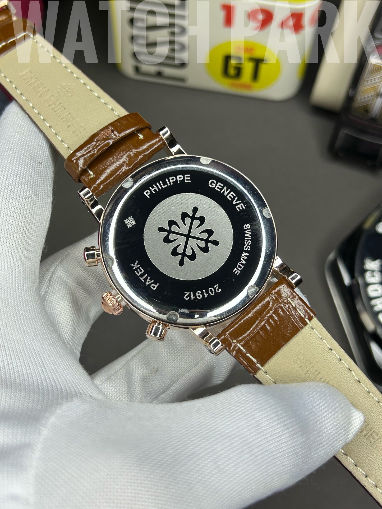 Patek - Chronograph - Moon Phase - White edition - Brown belt