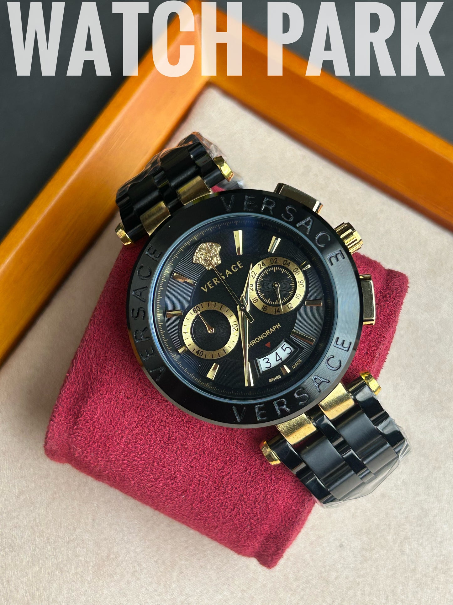 Versace V-Race - Black with Gold edition - Black chain - Chronograph
