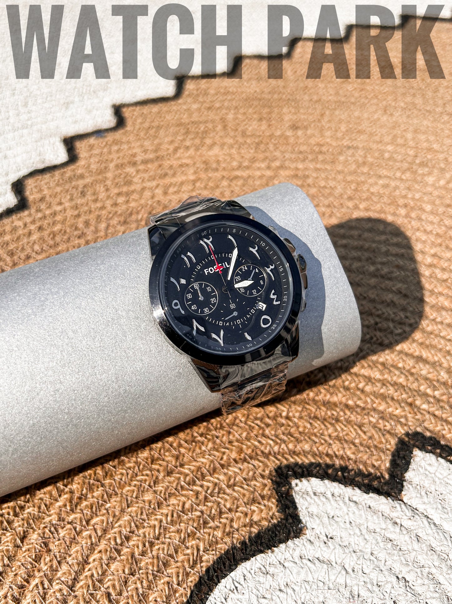 Elegant Watch - Fossil Arabic - Chronograph - Black dial Edition - Black chain