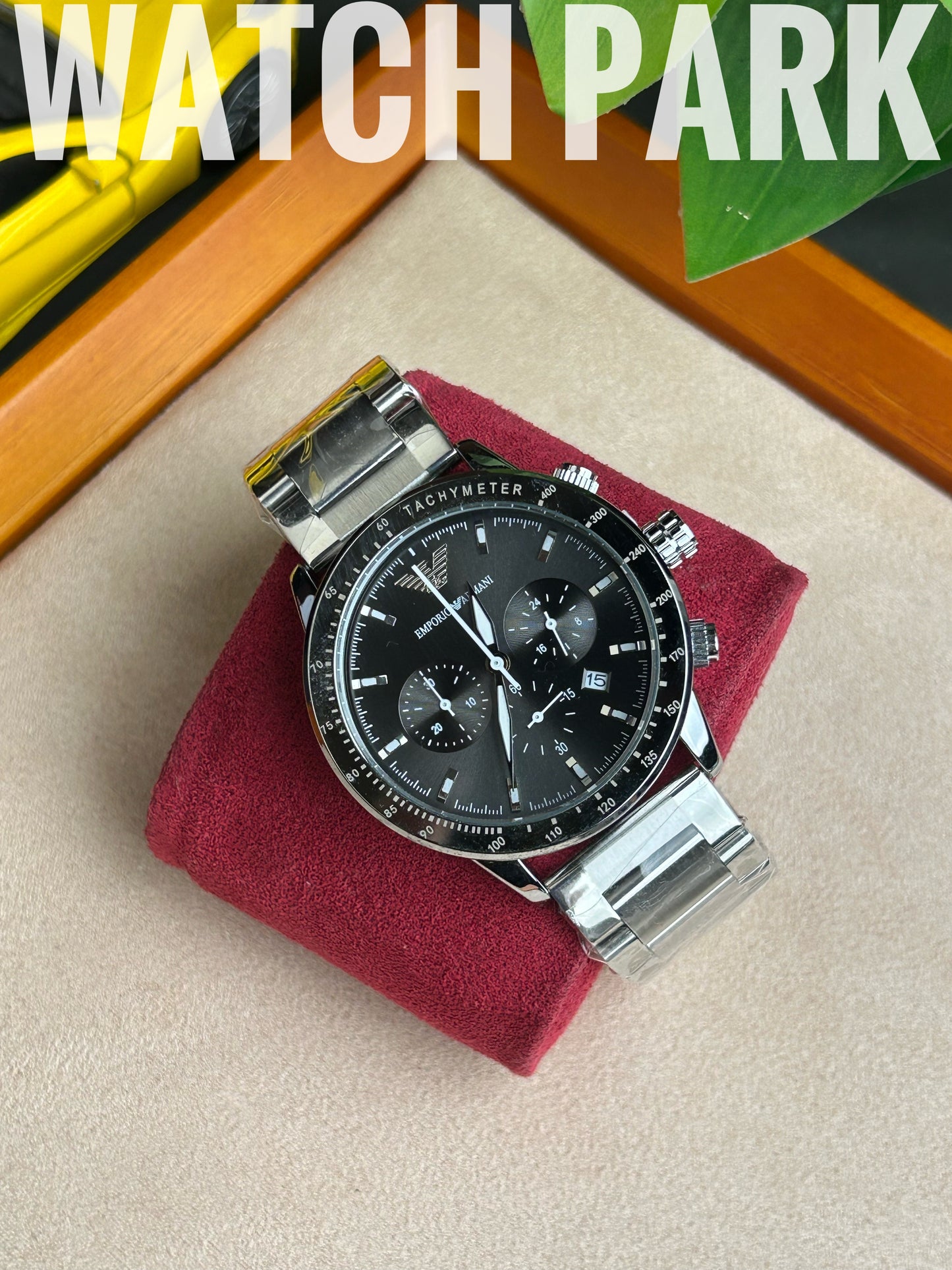 Emporio Armani - Black dial - Silver chain - Chronograph