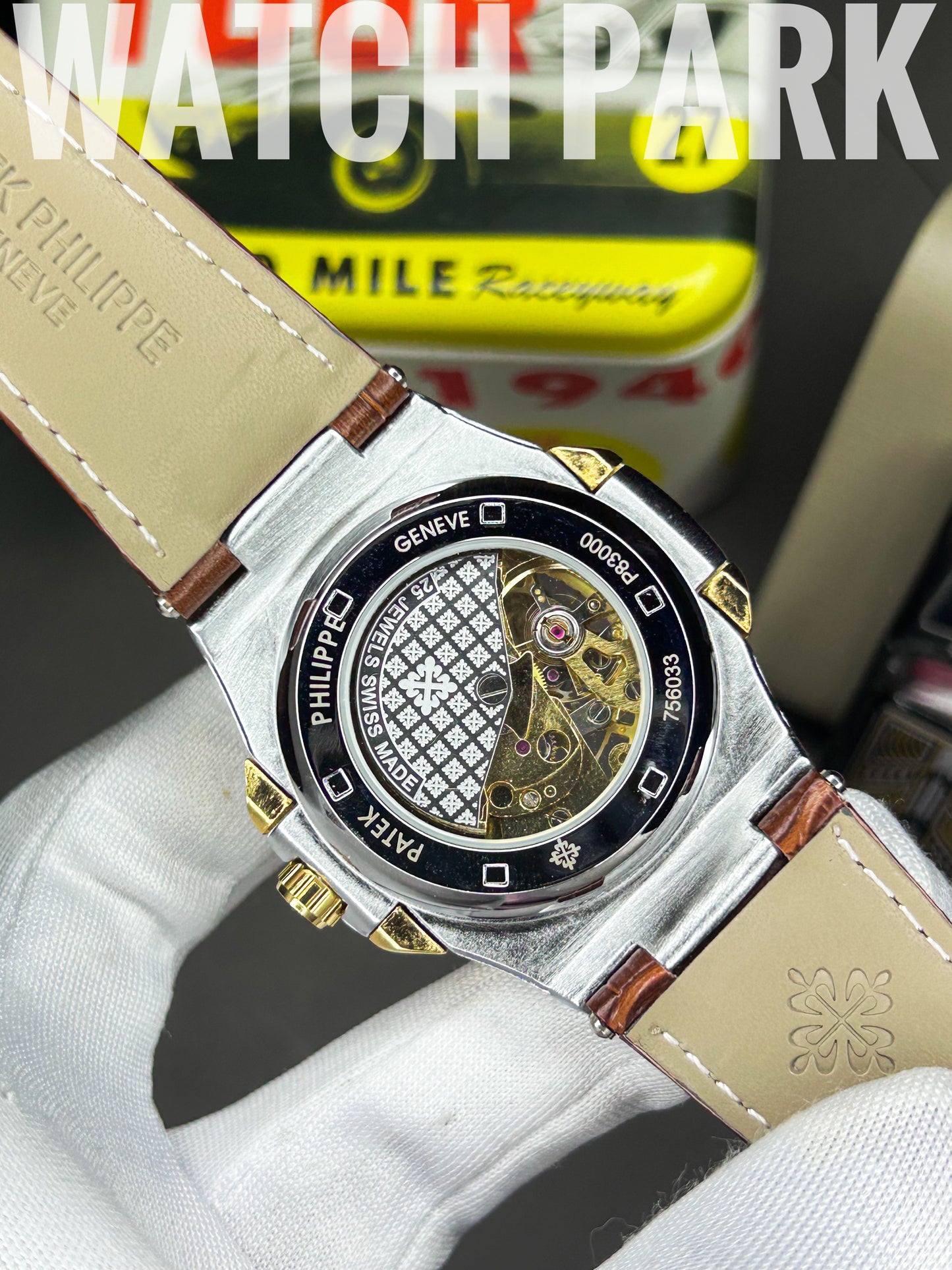 Patek Philippe - Skeleton Nautilus - White silver edition - Brown belt