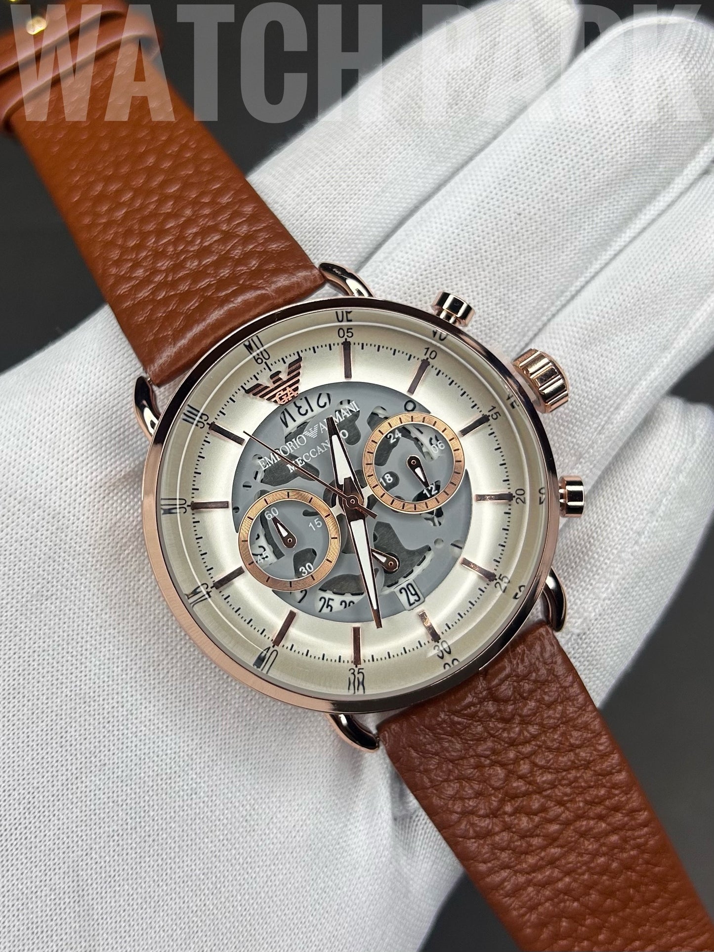 Executive watch - Emporio Armani - Rose gold edition - Chronograph - Brown belt