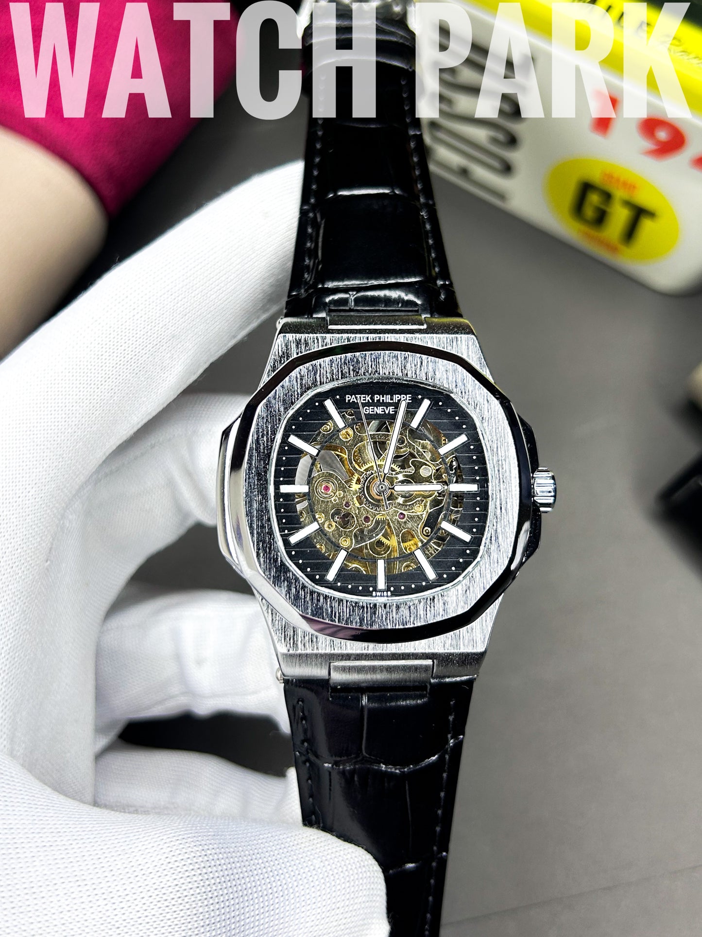 Patek Philippe - Skeleton Nautilus -  Black silver edition - Brown belt