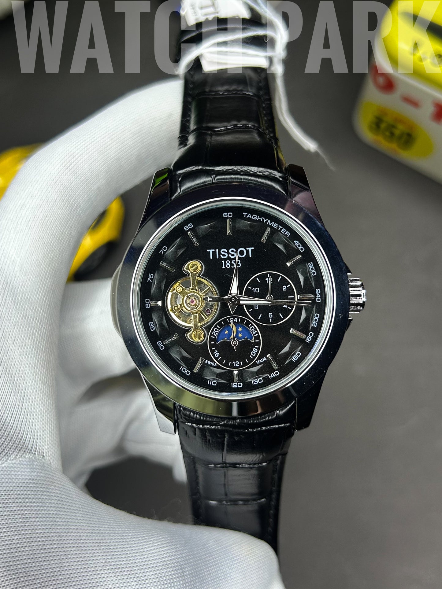 Executive watch - Tissot - Black edition - Automatic skeleton - Black belt