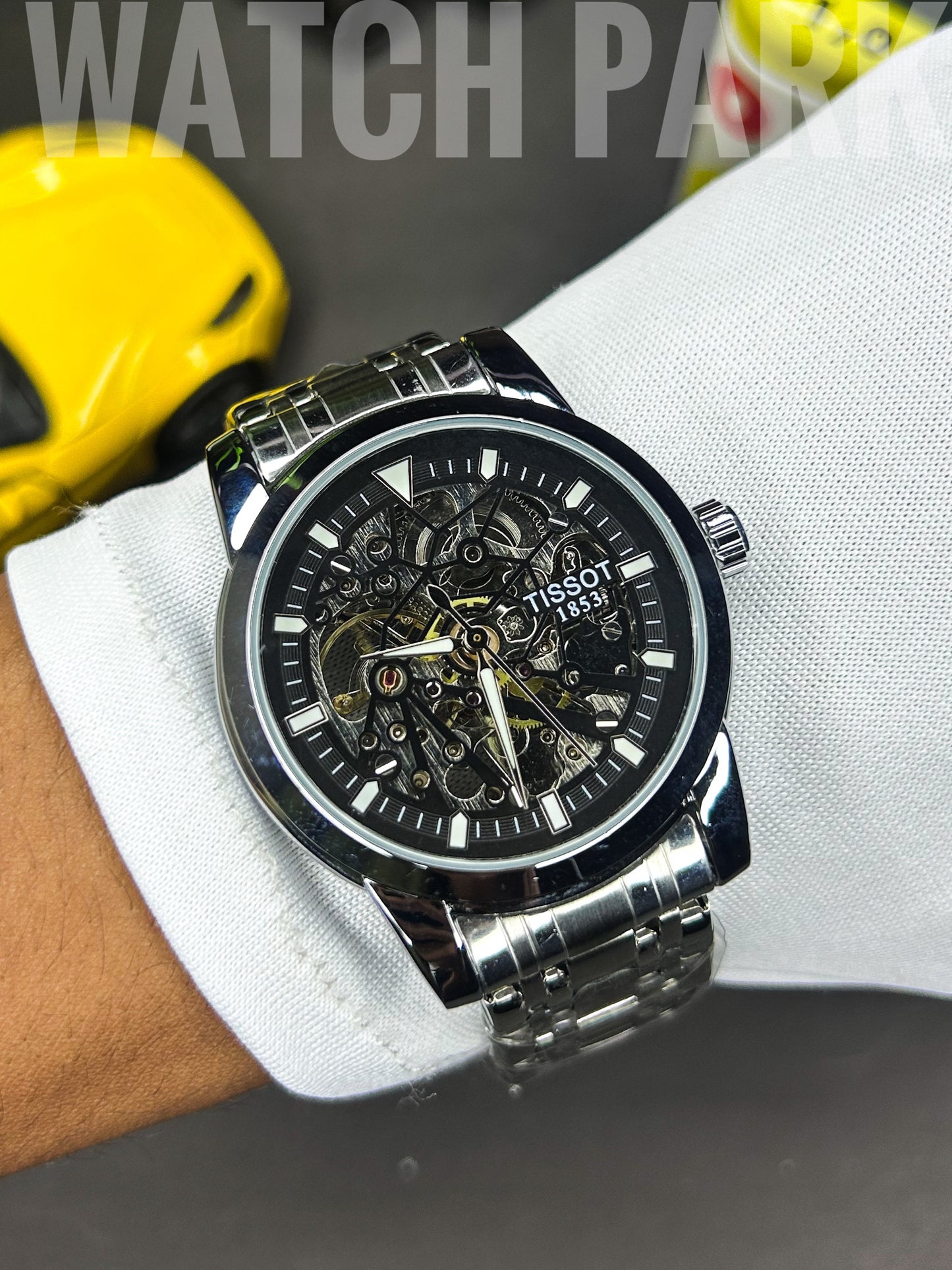 Rich watch - Tissot - Automatic - Black skeleton edition - Silver chain