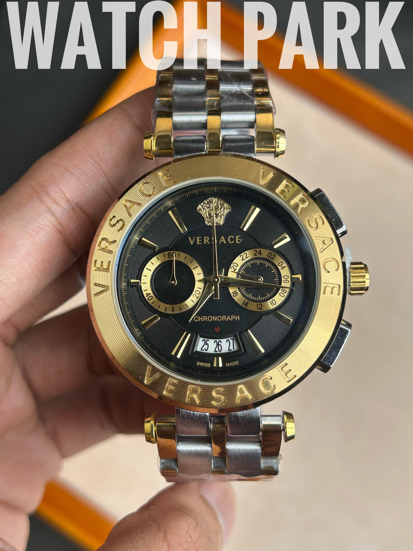 Versace V-Race - Black with Gold edition - Two tone chain - Chronograph