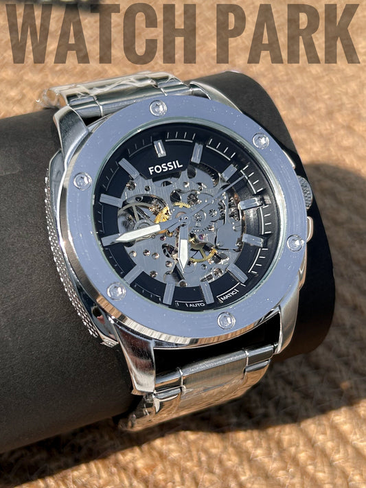 Rich Watch - FOSSIL - Automatic Skeleton - Black dial Edition - Silver chain