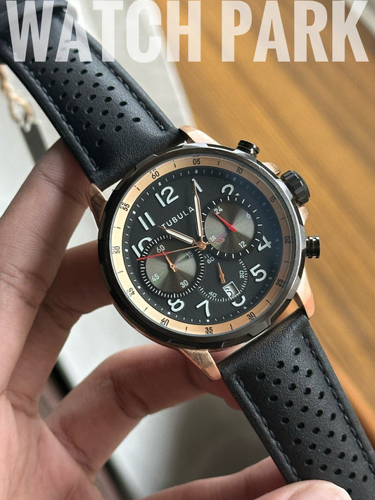 Tubular Chronograph Sports - Black with Rose Gold dial - Black belt