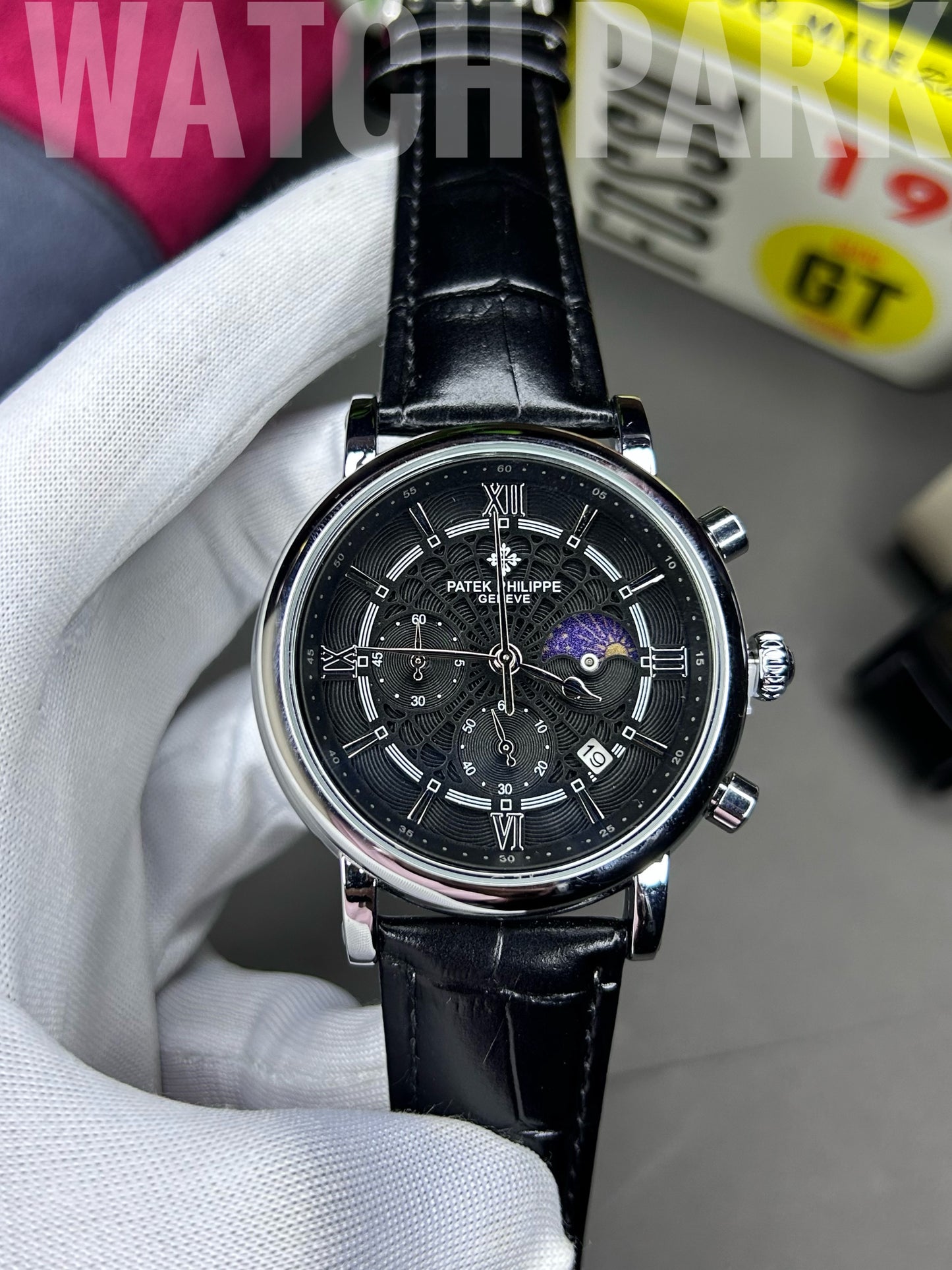 Patek - Chronograph - Moon Phase - Black edition - Black belt