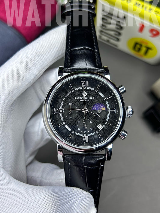 Patek - Chronograph - Moon Phase - Black edition - Black belt