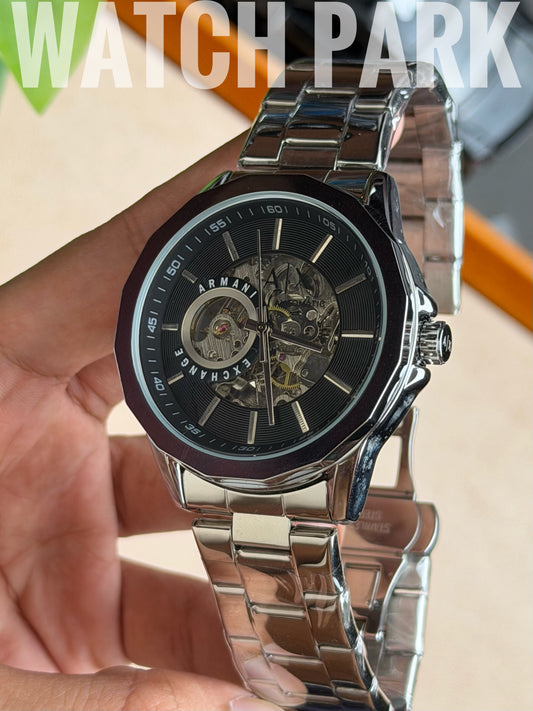 A/X - Automatic Skeleton - Black edition - Silver chain