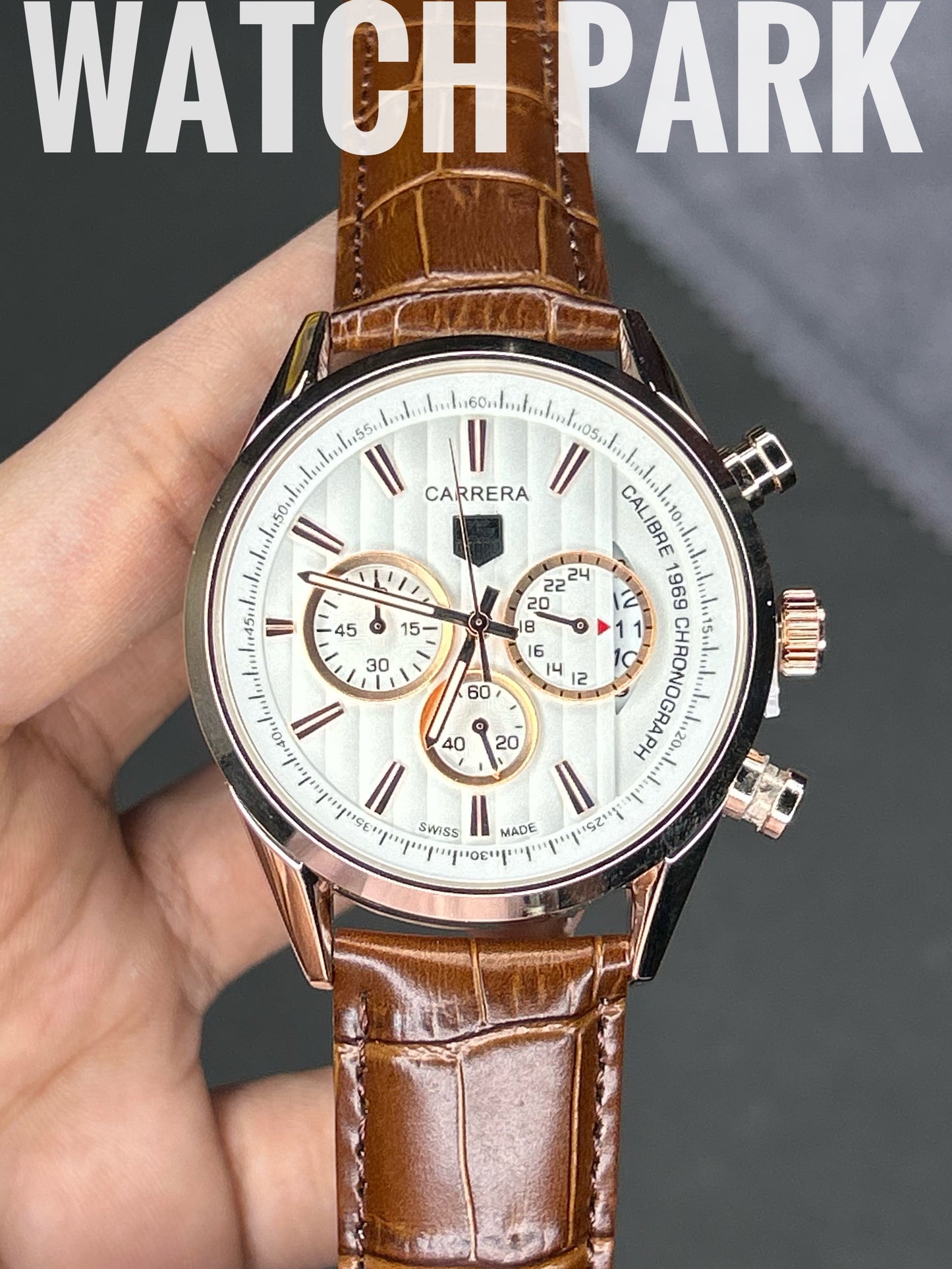 TAG Heuer Carrera - White with Rose Gold - Brown belt