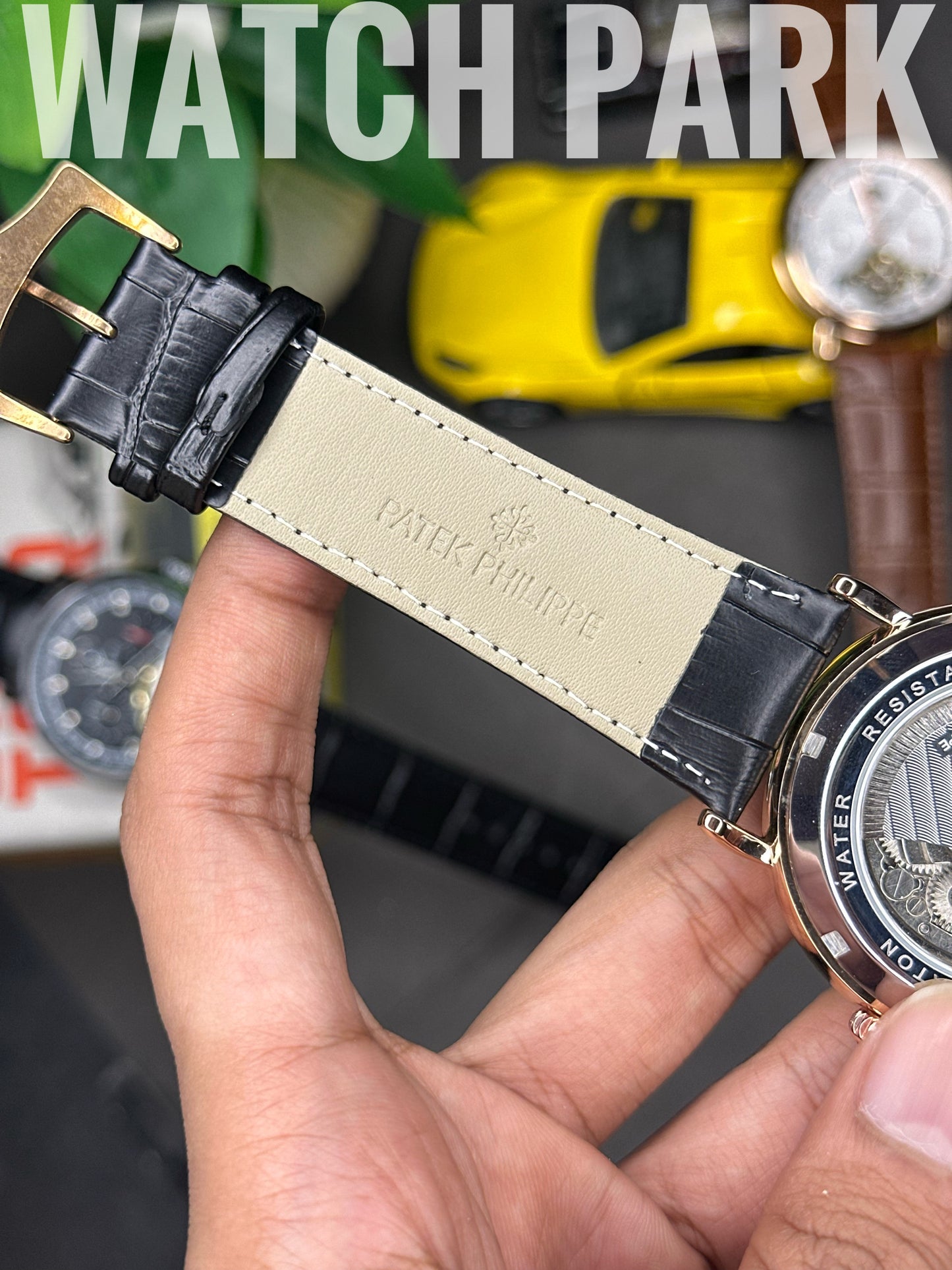 Rich Watch - Patek Philippe - Moonphase - Black dial & Rose Gold - Black belt