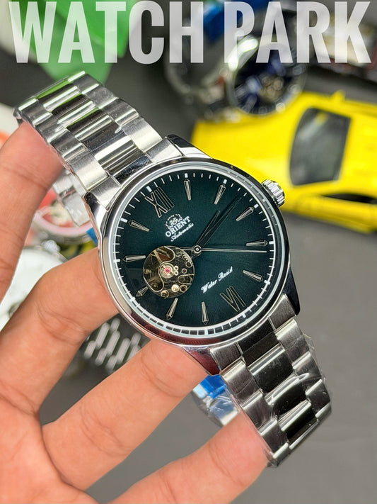 Orient - Bambino Open Heart - Deep Green dial - Silver chain