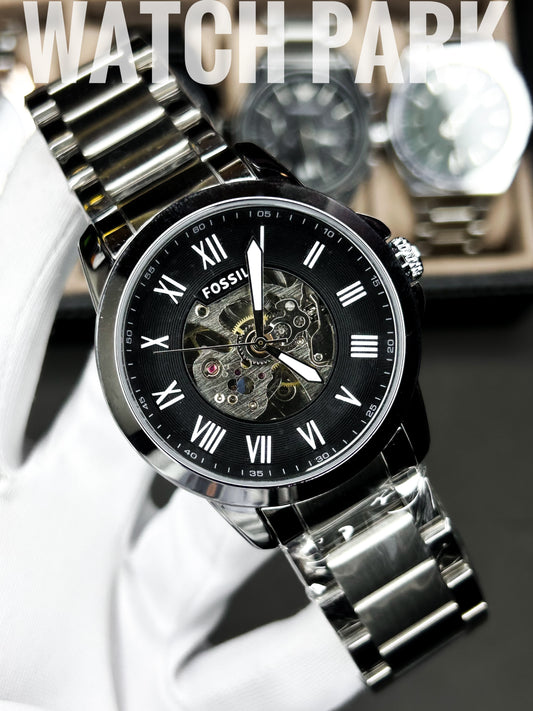 Fossil - Townsman Automatic - Black Skeleton - Silver chain