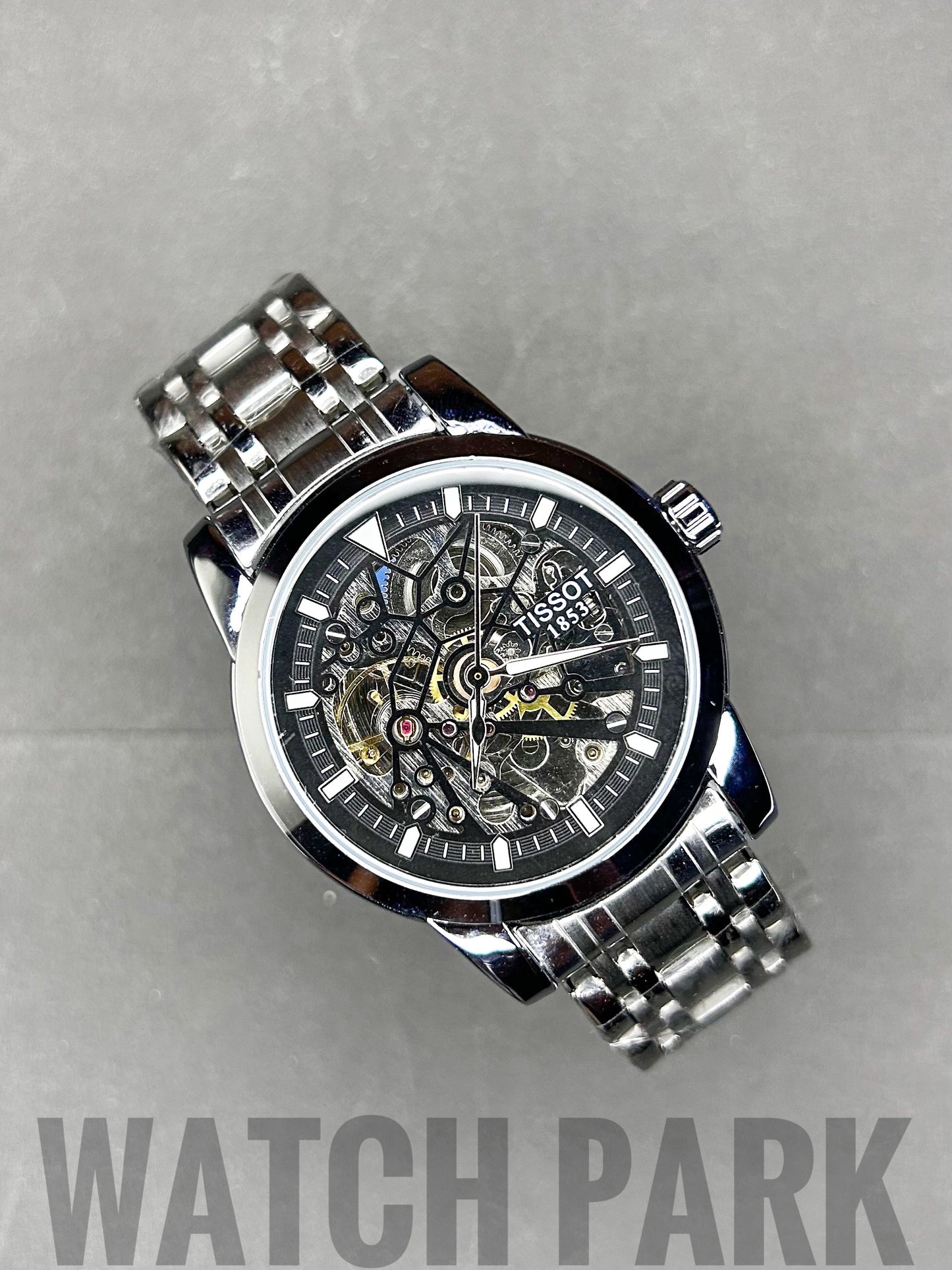Rich watch - Tissot - Automatic - Black skeleton edition - Silver chain