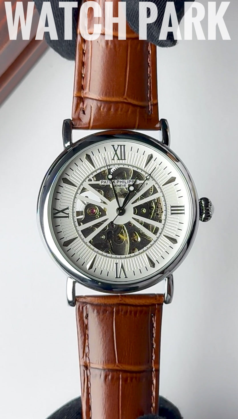 Patek - Skeleton - White edition & Silver - Brown belt - Automatic