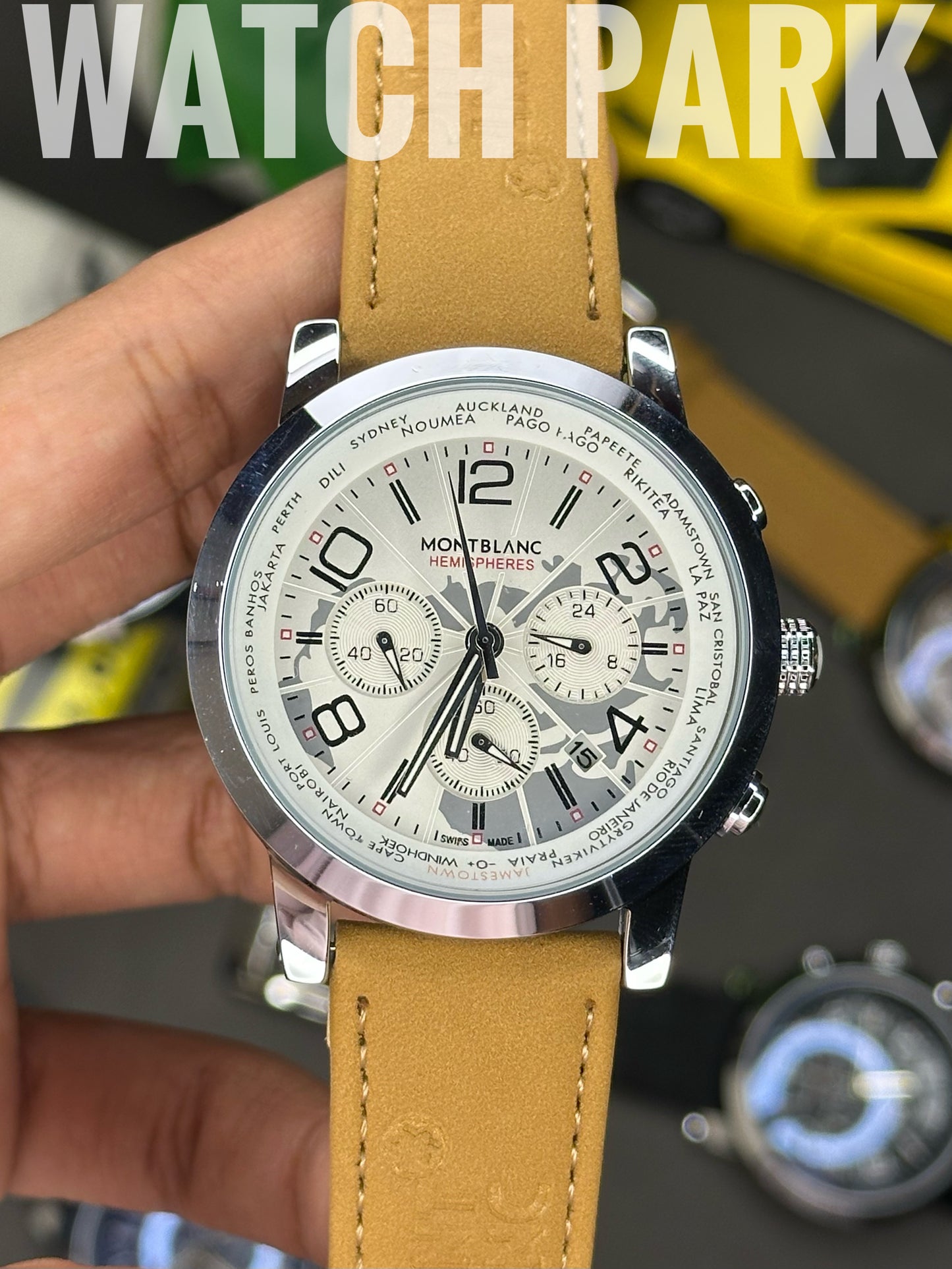 Mont Blanc - Star World-Time Hemispheres - White dial - Mustard belt - Chronograph