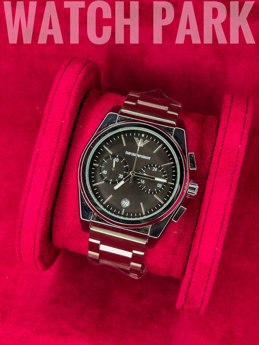 Emporio Armani - Chronograph - Black dial Edition - Silver chain