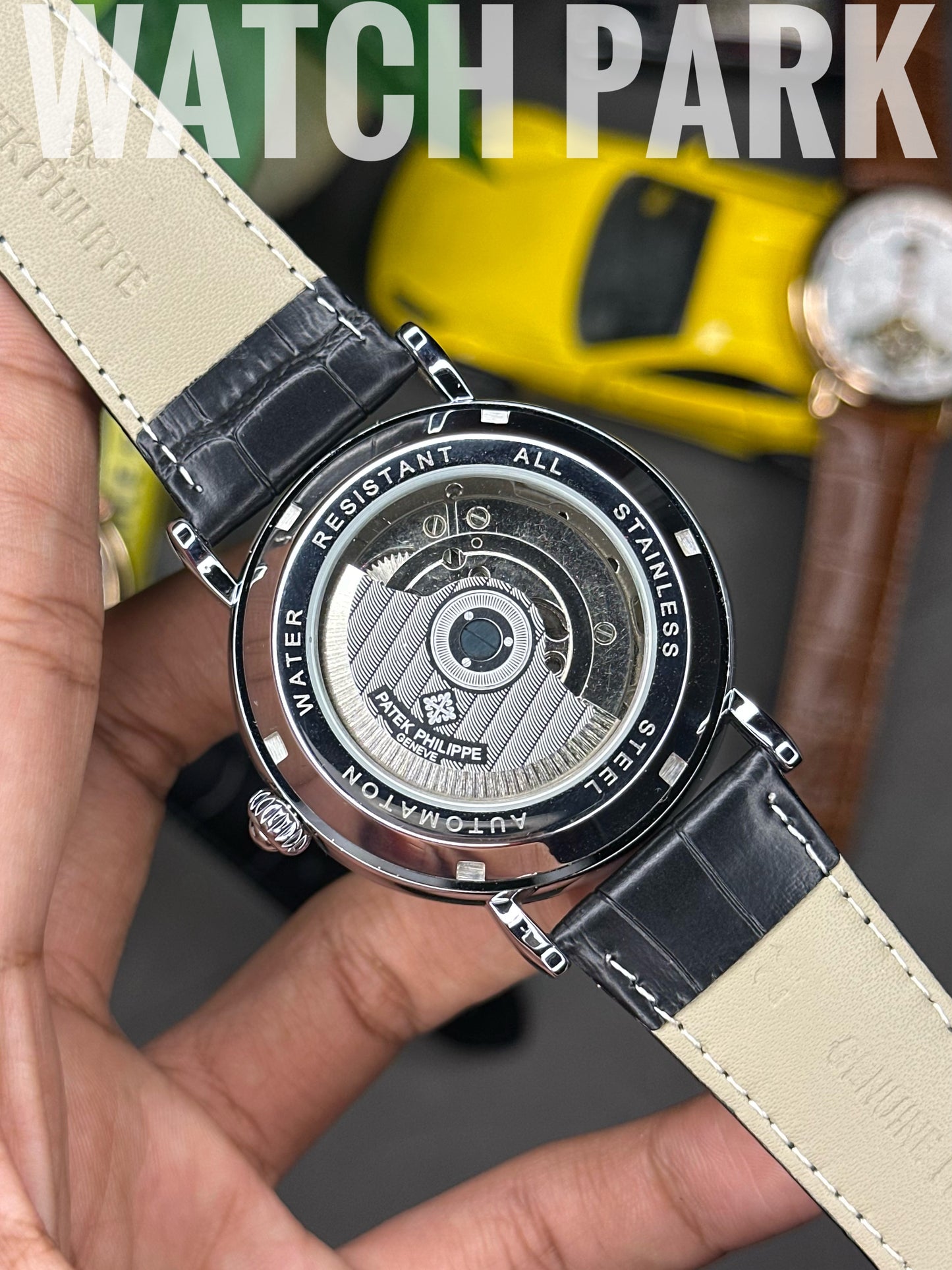 Rich Watch - Patek Philippe - Moonphase - Black dial & Silver - Black belt