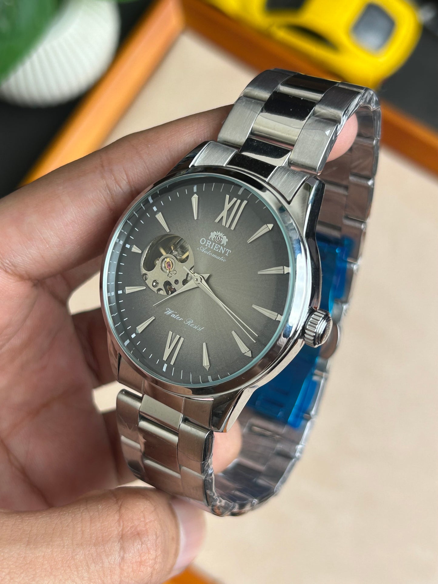 Orient - Bambino Open Heart - Sunray Grey dial - Silver chain