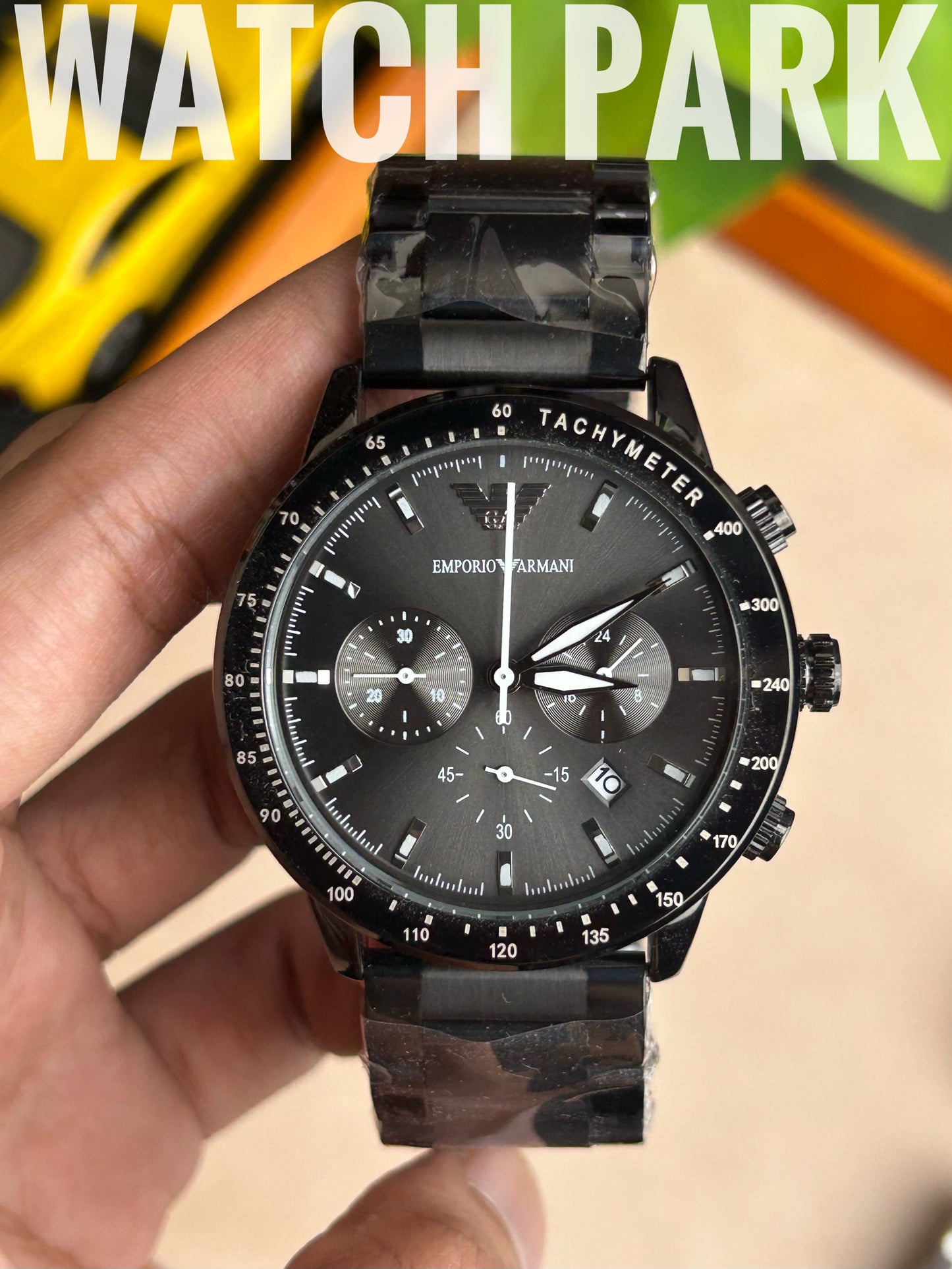 Emporio Armani - Black dial - Black chain - Chronograph