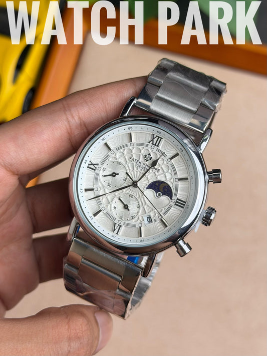 Patek Philippe - Moon phase - White edition - Silver chain