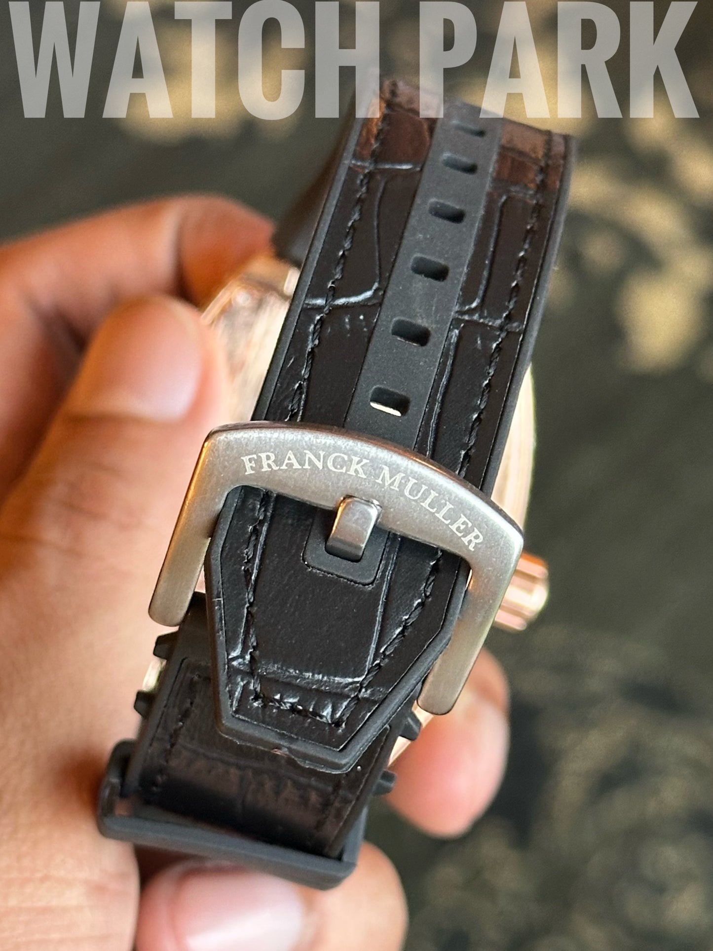 Franck Muller Vanguard Yachting - Diamond Encrusted - Black strap - Rose gold stone