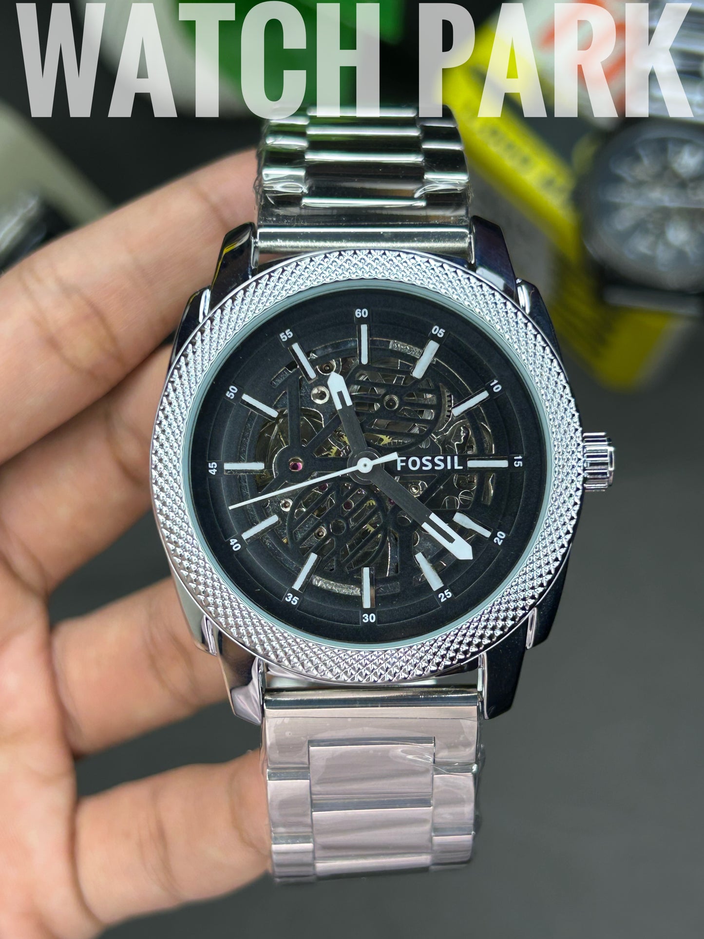 Fossil Machine - Black edition - Silver chain - Automatic