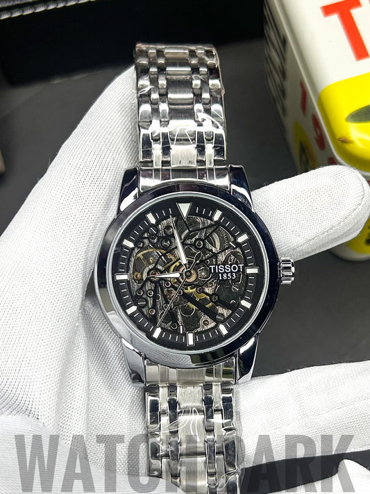Rich watch - Tissot - Automatic - Black skeleton edition - Silver chain