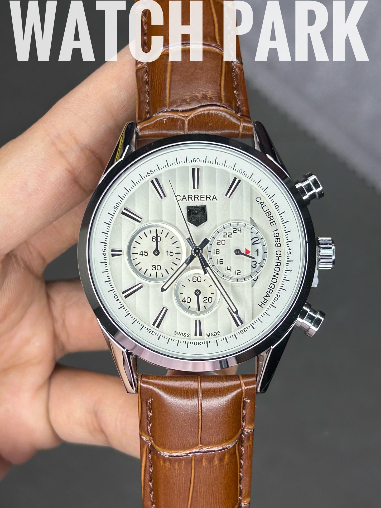 TAG Heuer Carrera - White with Silver - Brown belt