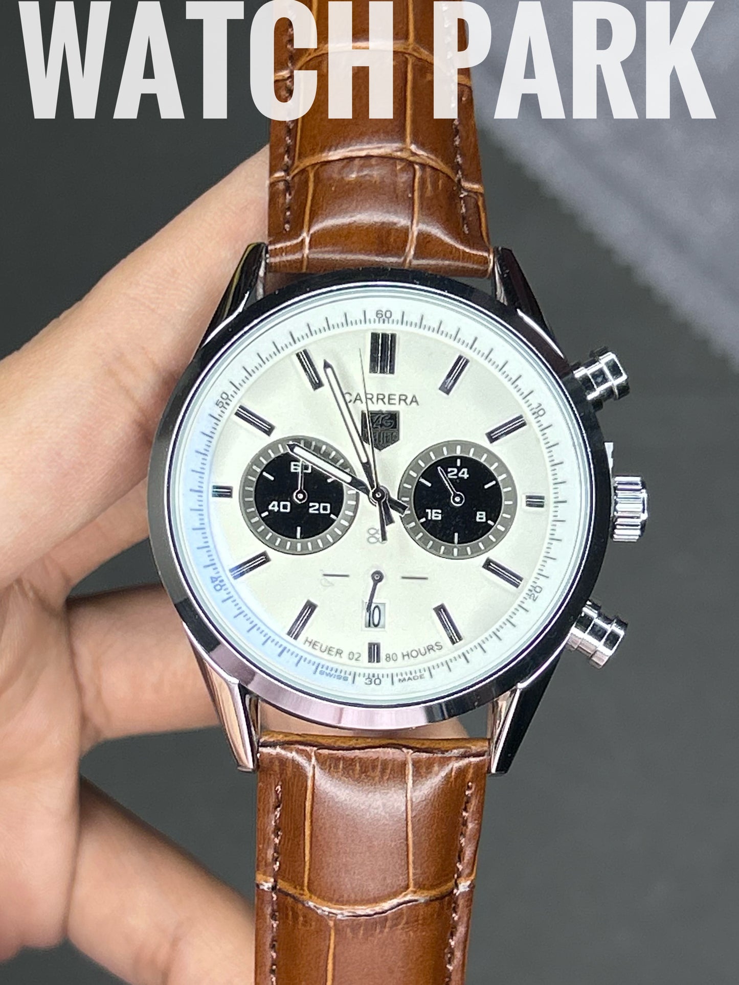 TAG Heuer Carrera - White with Silver (Black sub dial) - Brown belt