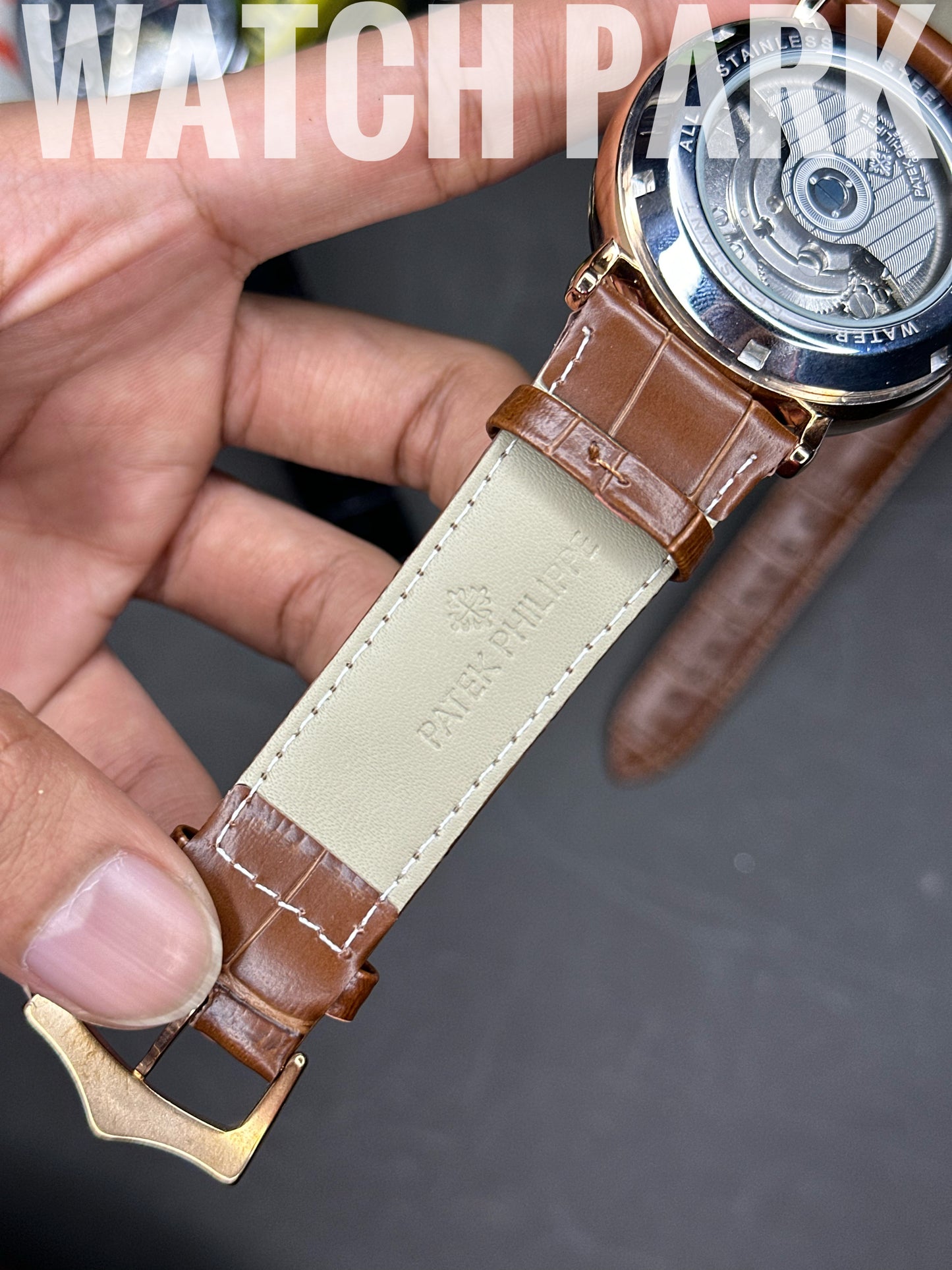 Rich Watch - Patek Philippe - Moonphase - White dial & Rose Gold - Brown belt