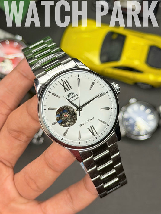 Orient - Bambino Open Heart - White dial - Silver chain