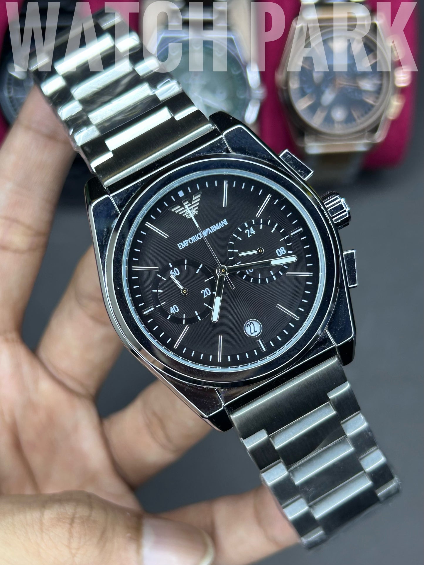 Emporio Armani - Chronograph - Black dial Edition - Silver chain