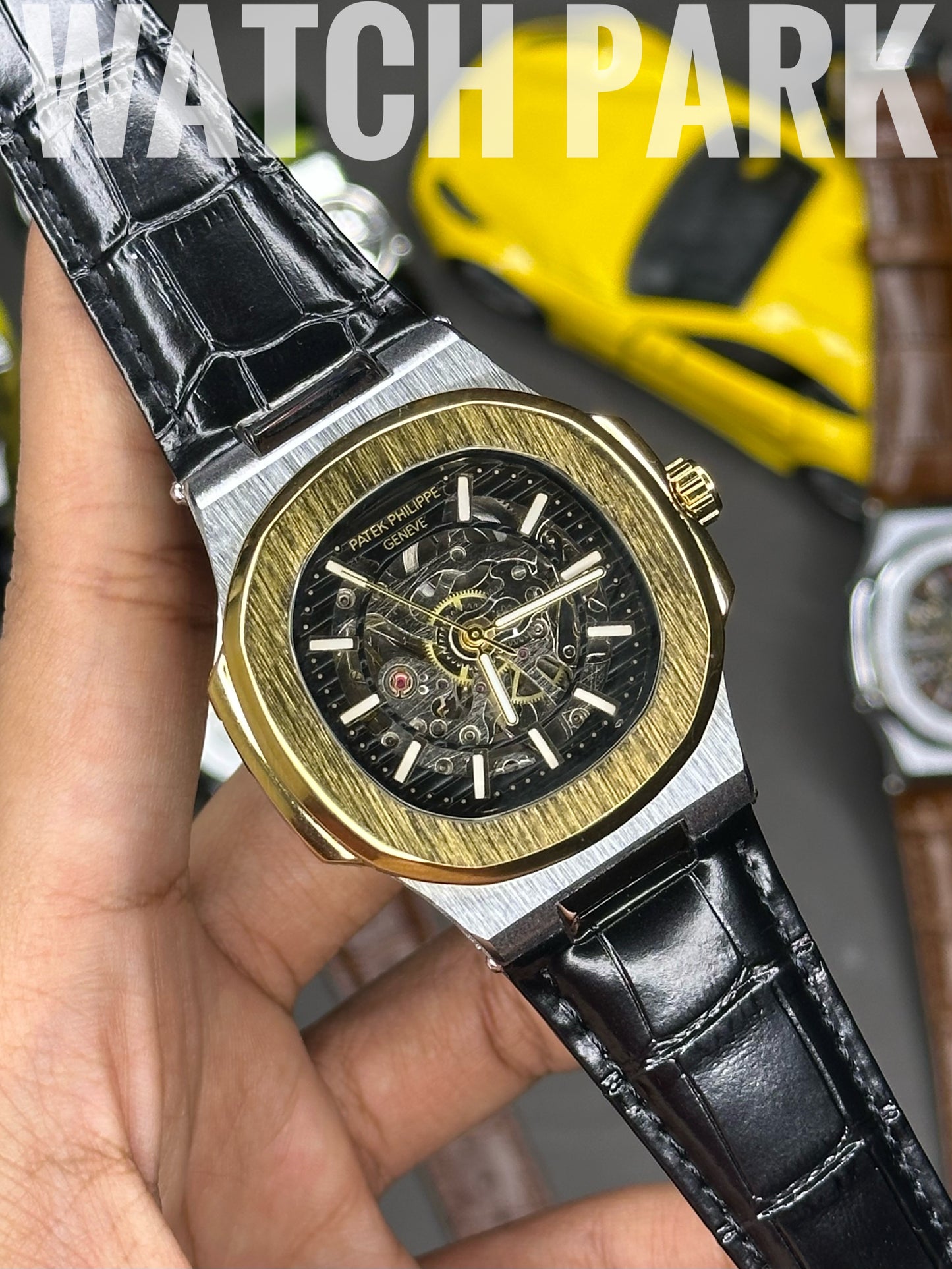 Patek Philippe Nautilus Skeleton - Black with Gold edition - Black belt - Automatic