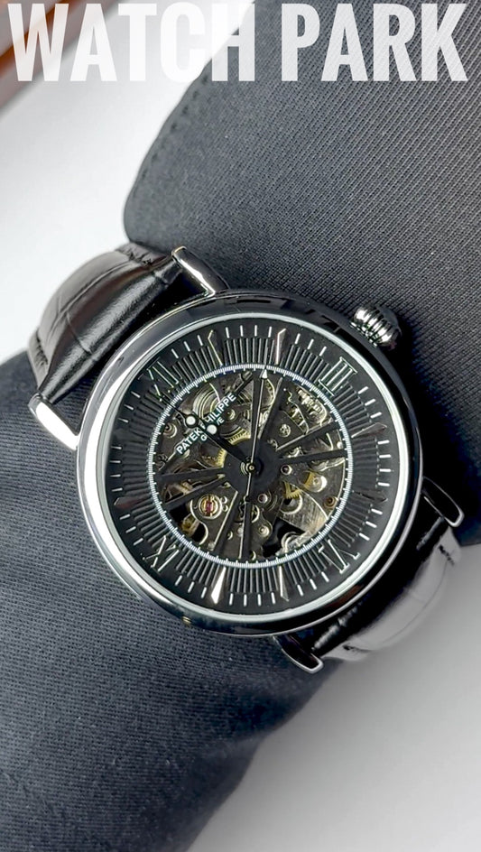Patek - Skeleton - Black edition & Silver - Black belt - Automatic