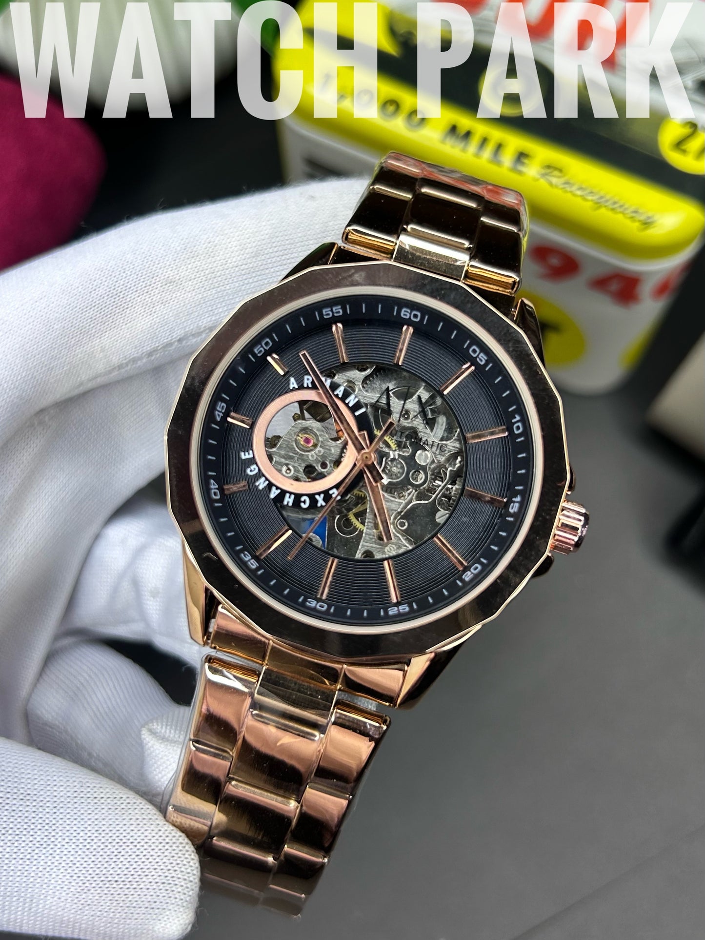 A/X - Automatic Skeleton - Black edition - Rose Gold chain