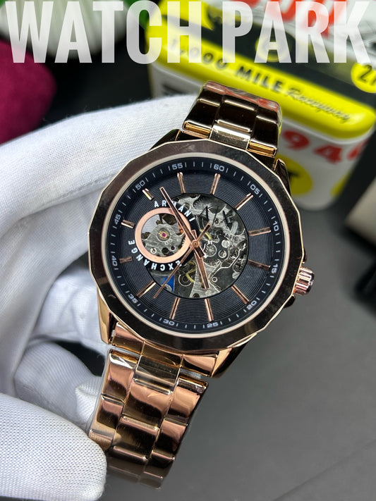 A/X - Automatic Skeleton - Black edition - Rose Gold chain