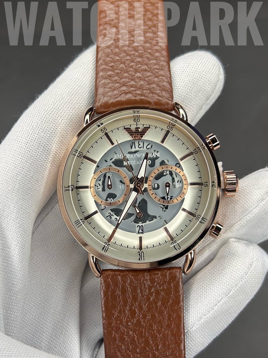 Executive watch - Emporio Armani - Rose gold edition - Chronograph  - Brown belt