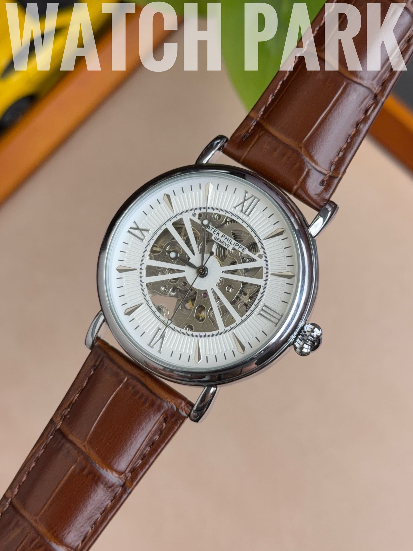 Patek - Skeleton - White edition & Silver - Brown belt - Automatic