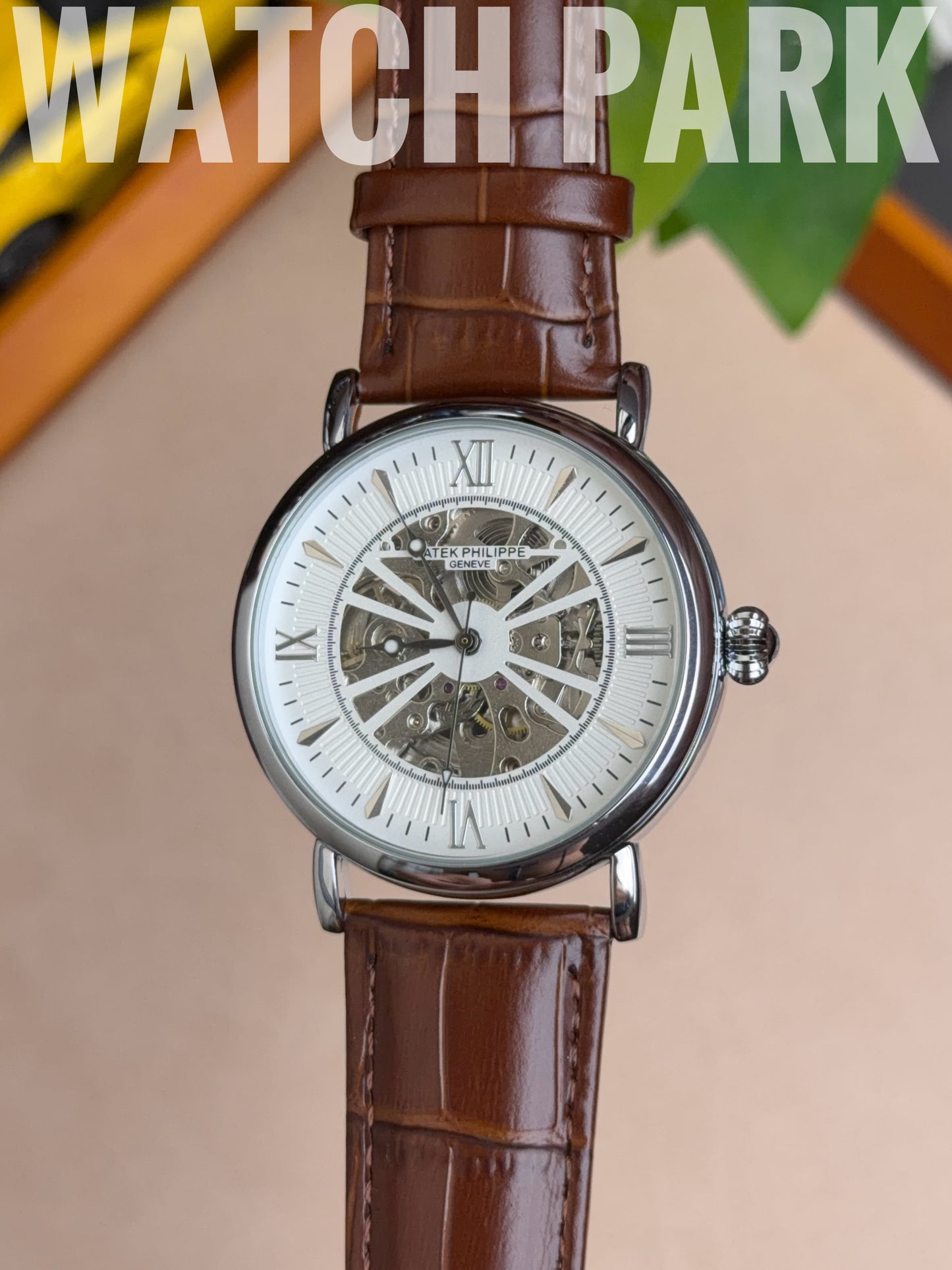 Patek - Skeleton - White edition & Silver - Brown belt - Automatic