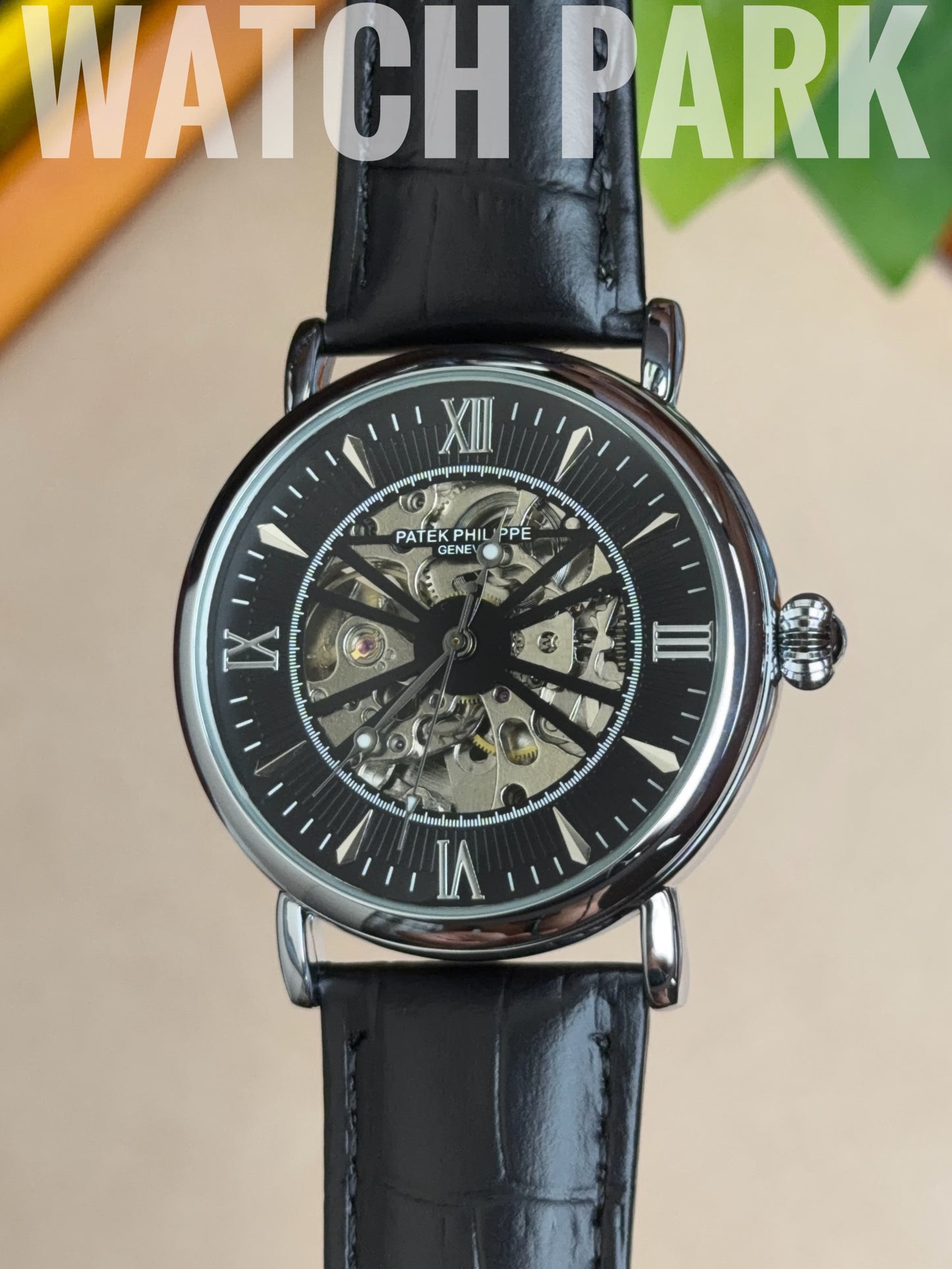 Patek - Skeleton - Black edition & Silver - Black belt - Automatic