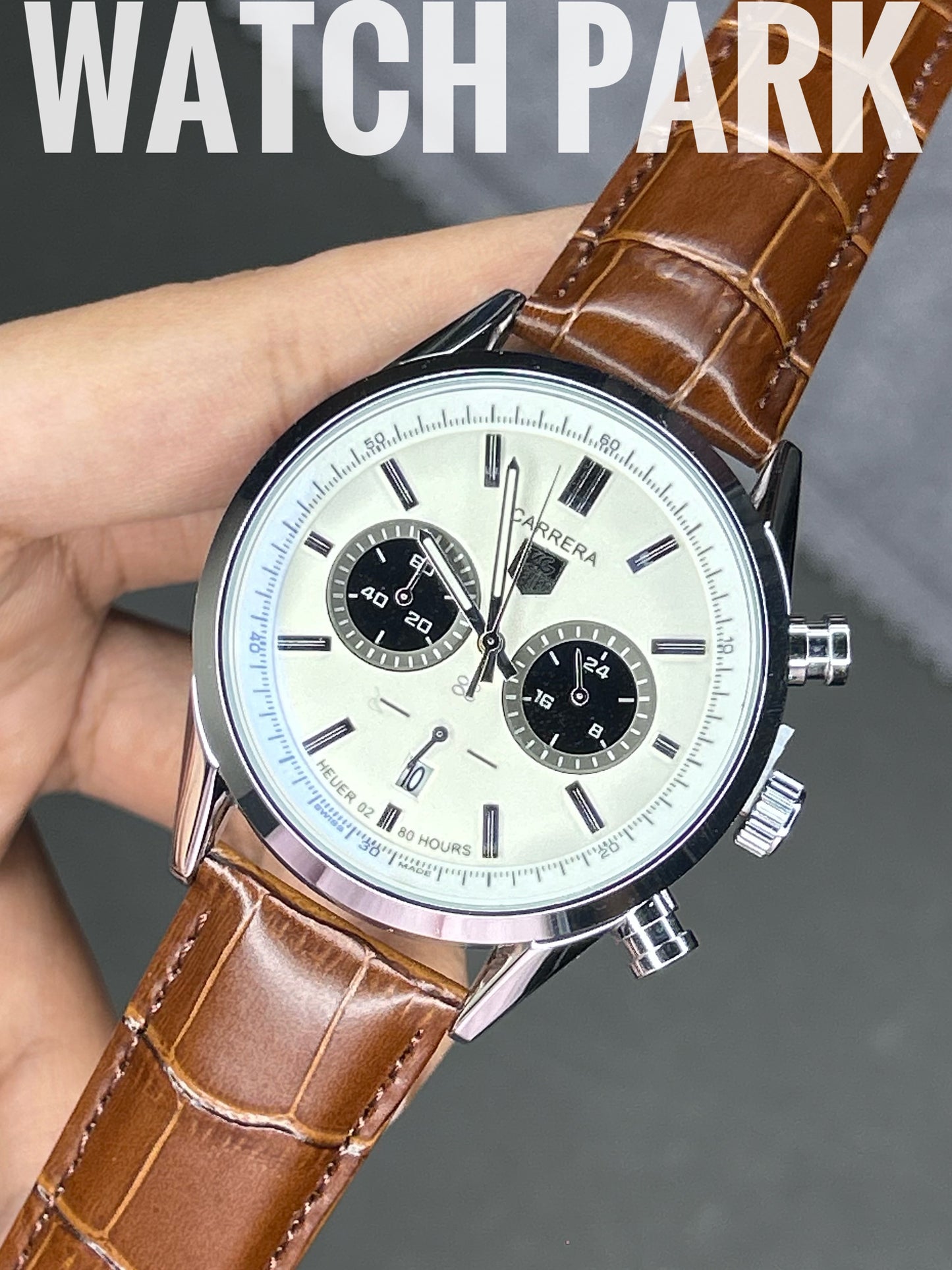 TAG Heuer Carrera - White with Silver (Black sub dial) - Brown belt