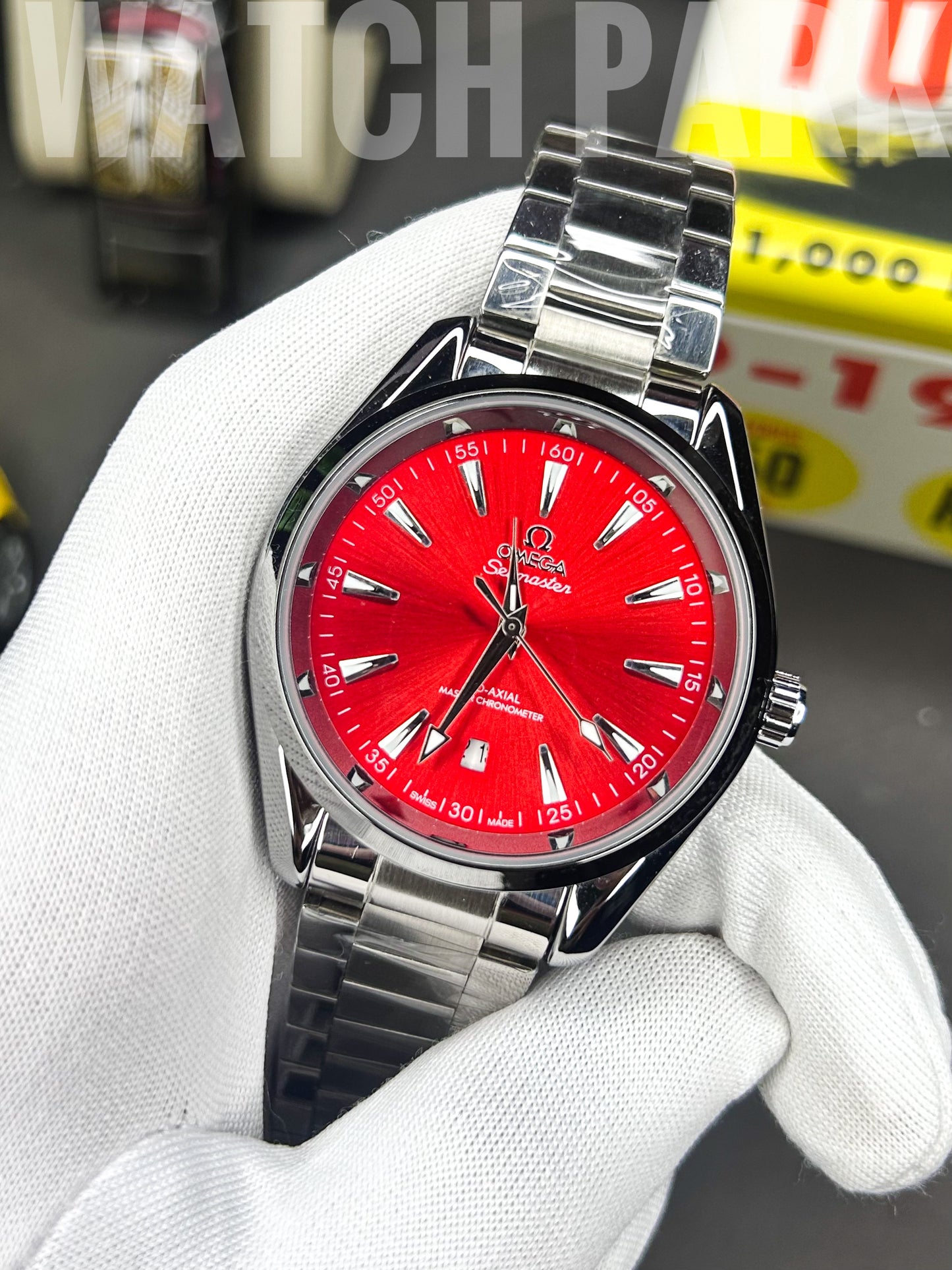 Rich watch - Omega - Seamaster - Aqua Terra Red edition - Silver chain