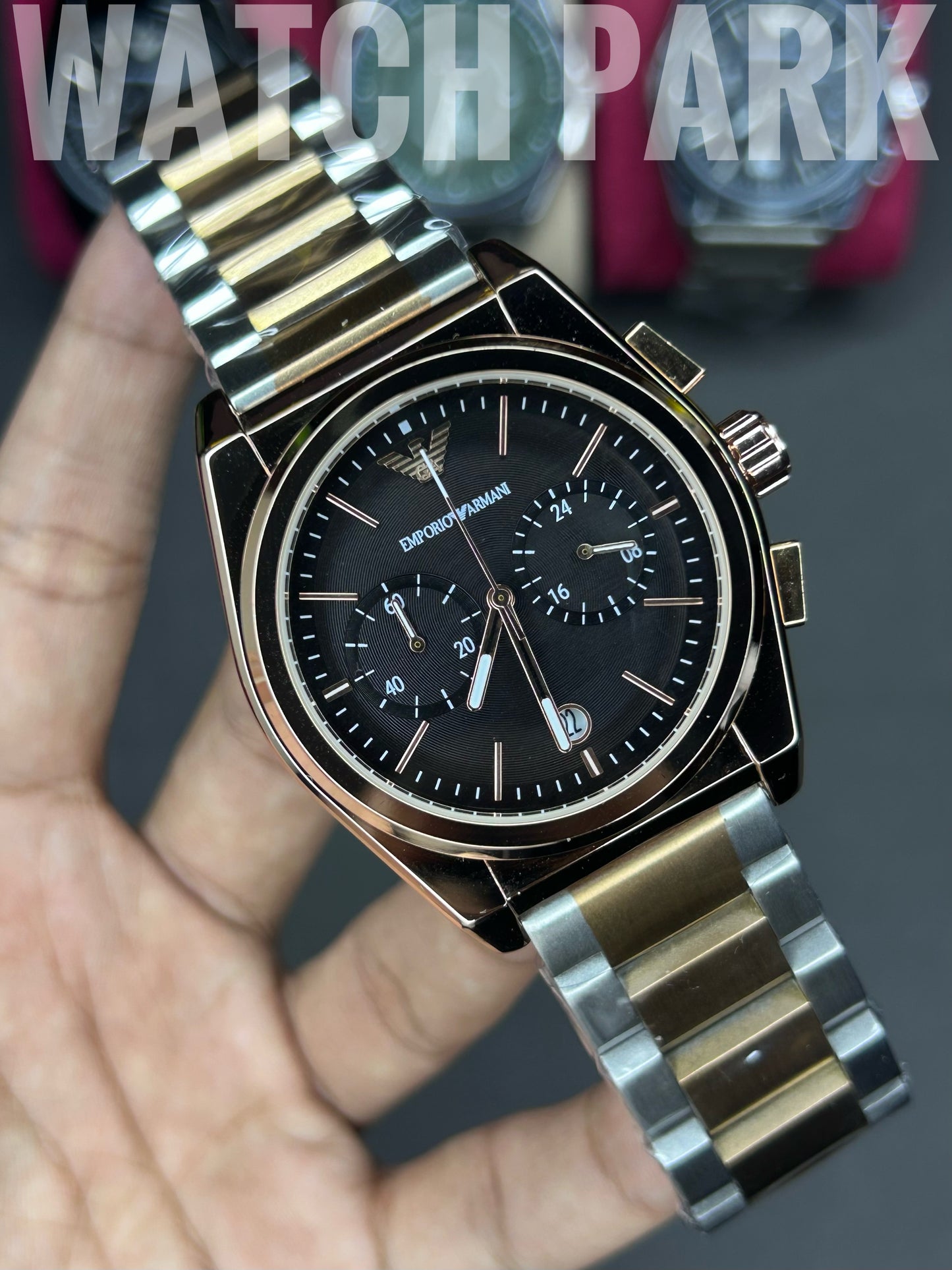 Emporio Armani - Chronograph - Black dial Edition - Rose Gold chain