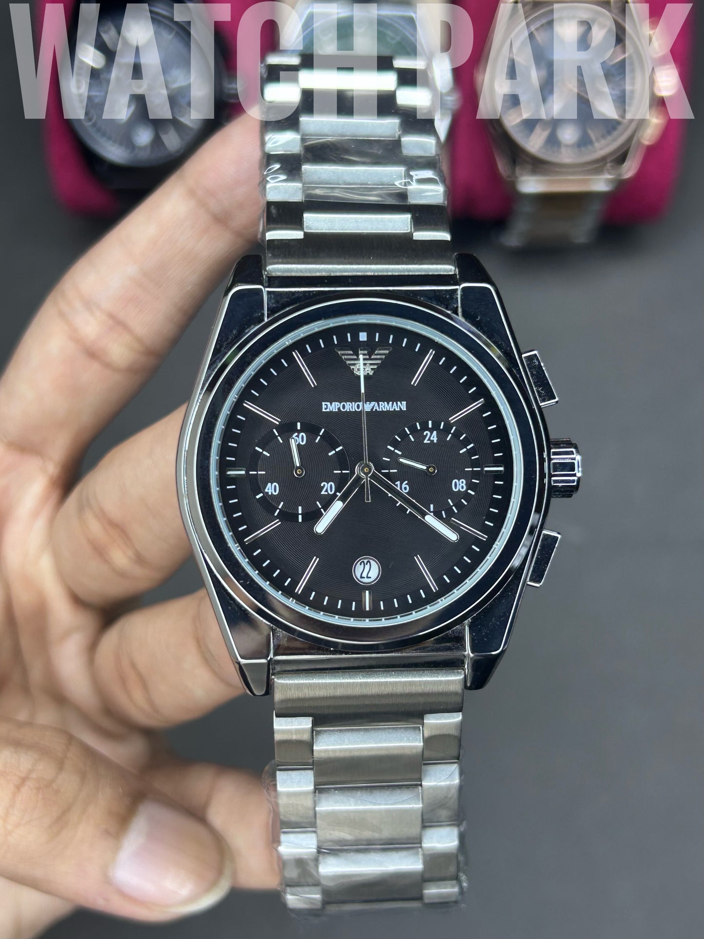 Emporio Armani - Chronograph - Black dial Edition - Silver chain