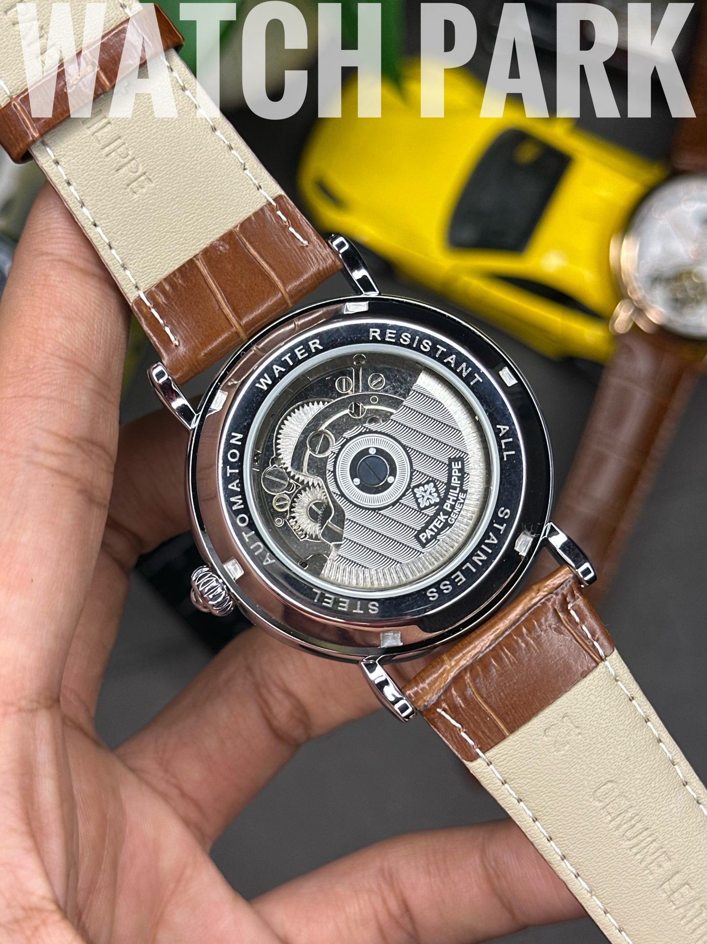 Rich Watch - Patek Philippe - Moonphase - White dial & Silver - Brown belt