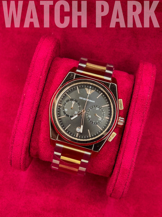 Emporio Armani - Chronograph - Black dial Edition - Rose Gold chain