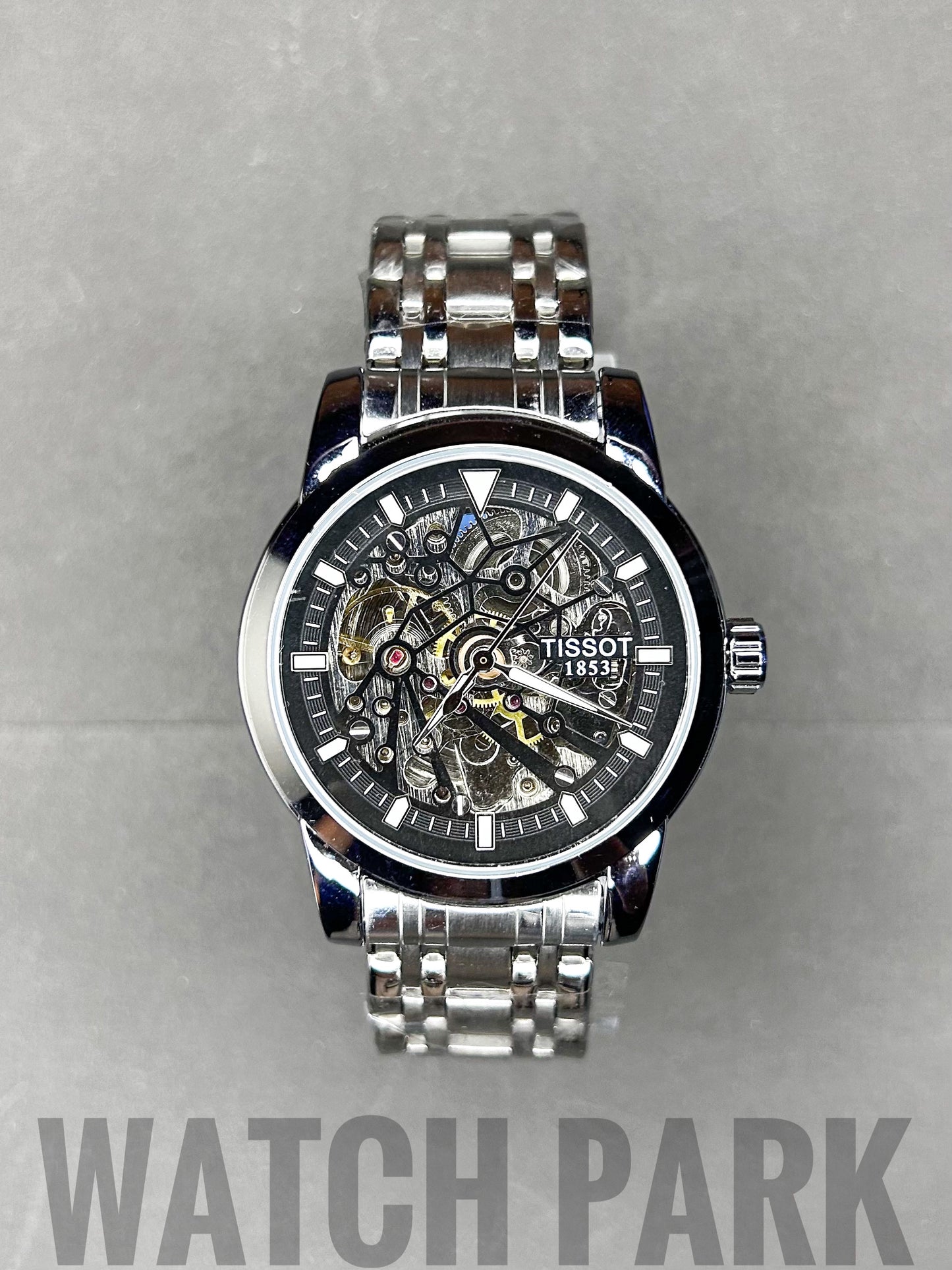 Rich watch - Tissot - Automatic - Black skeleton edition - Silver chain
